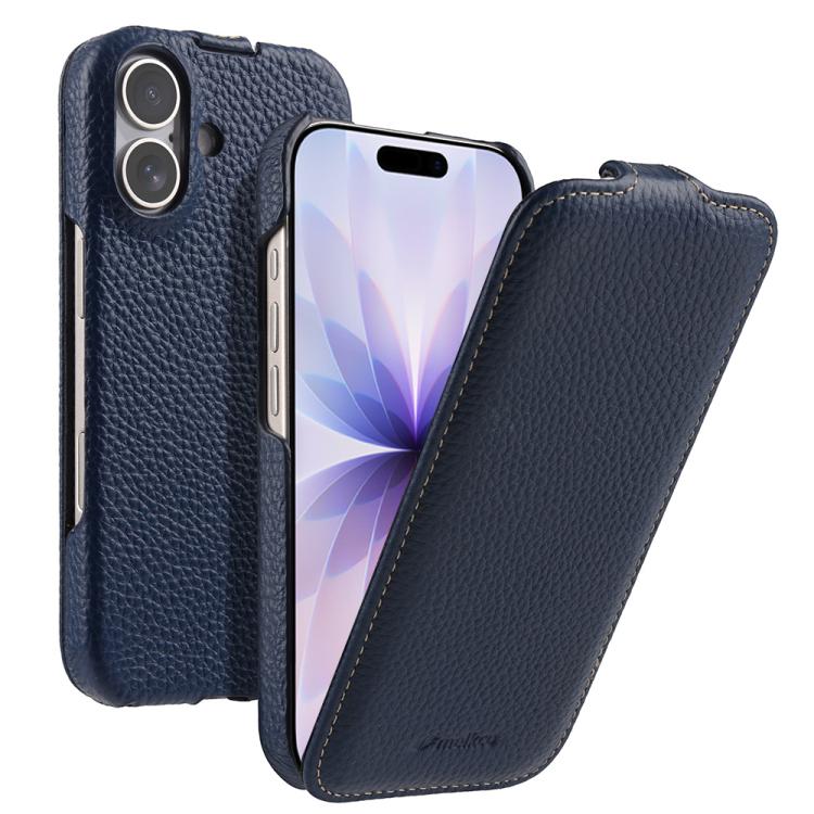 For iPhone 17 melkco Litchi Texture Vertical Flip Magnetic Genuine Leather Phone Case(Dark Blue)
