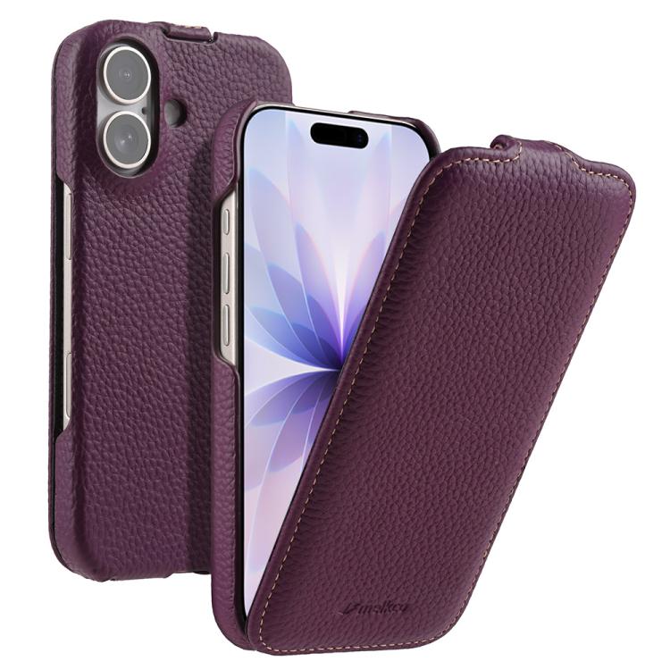 For iPhone 17 melkco Litchi Texture Vertical Flip Magnetic Genuine Leather Phone Case(Purple)