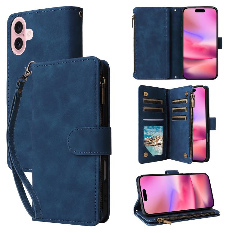 For iPhone 17 Multifunctional Multi-Card Wallet Phone Leather Case(Blue)