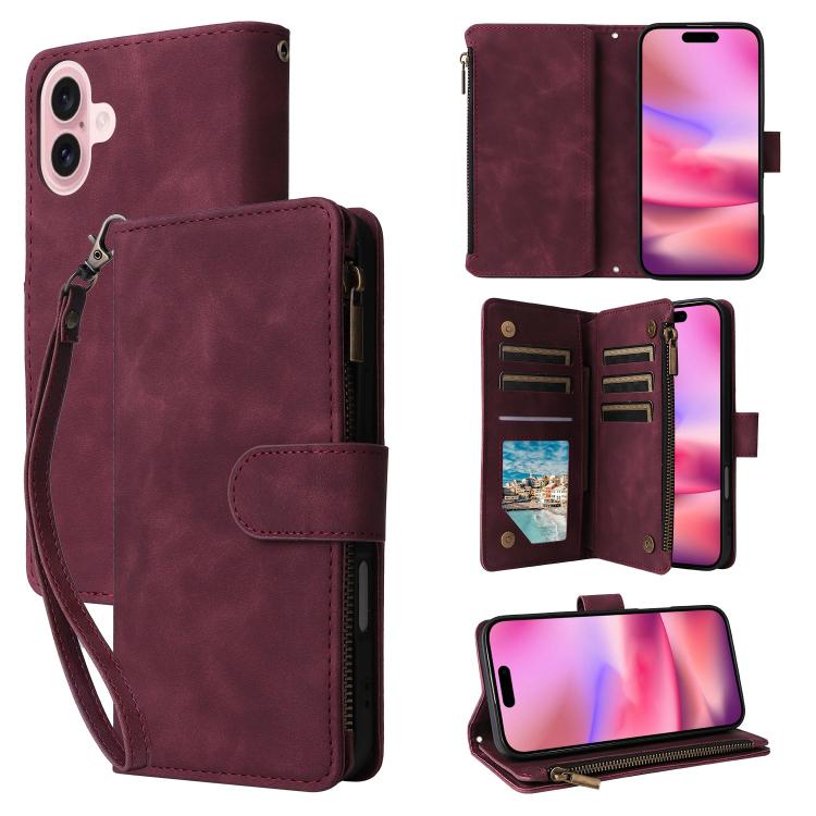 For iPhone 17 Multifunctional Multi-Card Wallet Phone Leather Case(Wine Red)