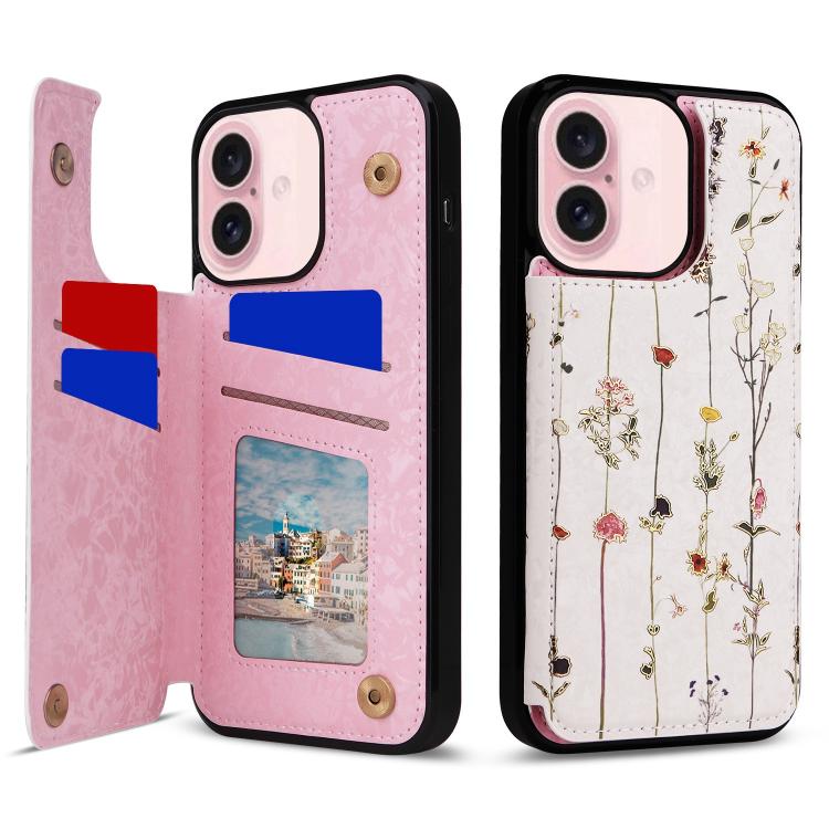 For iPhone 17 Printed Double Buckle RFID Anti-theft Phone Case(Dried Flower World)