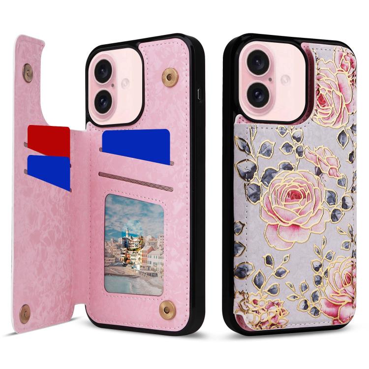 For iPhone 17 Printed Double Buckle RFID Anti-theft Phone Case(Pastoral Rose)