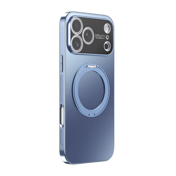 For iPhone 17 Pro 360 Degree Rotating Holder MagSafe Electroplated Phone Case with Lens Cover(Distant Peak Blue)
