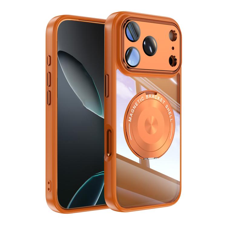 For iPhone 17 Pro 360 Holder Magsafe Acrylic Hybrid TPU Phone Case(Orange)