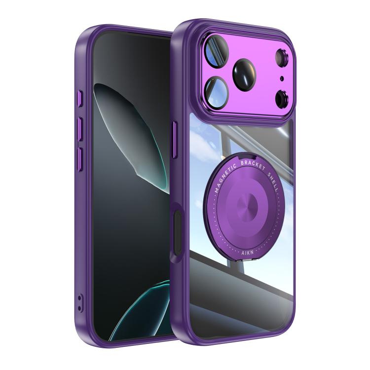 For iPhone 17 Pro 360 Holder Magsafe Acrylic Hybrid TPU Phone Case(Purple)