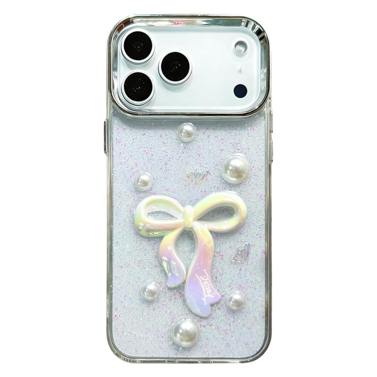For iPhone 17 Pro 3D Bow Pearl Love Flower TPU Phone Case(Pearl Bow)