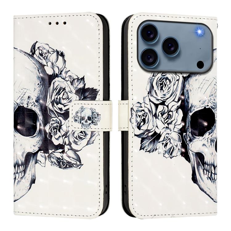 For iPhone 17 Pro 3D Painting Horizontal Flip Leather Phone Case(Skull)