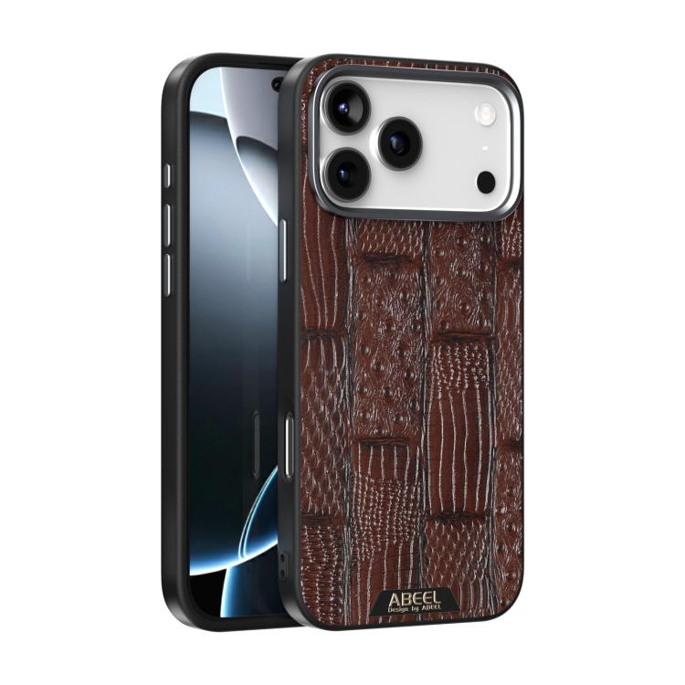 For iPhone 17 Pro ABEEL Beast Pattern 6D Micro-Embossed MagSafe Genuine Leather Phone Case(Brown)