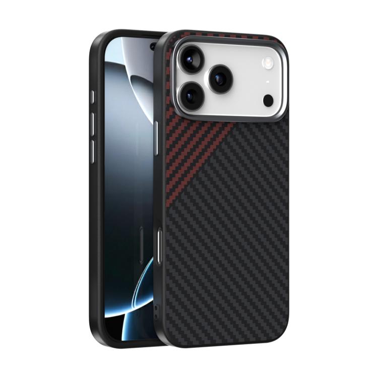 For iPhone 17 Pro ABEEL C Carbon Fiber Series 6D Micro Relief MagSafe Phone Case(Black Red)
