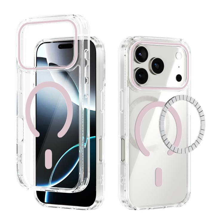 For iPhone 17 Pro ABEEL MagSafe Magnetic Color Ring Anti-scratch Transparent Phone Case(Pink)