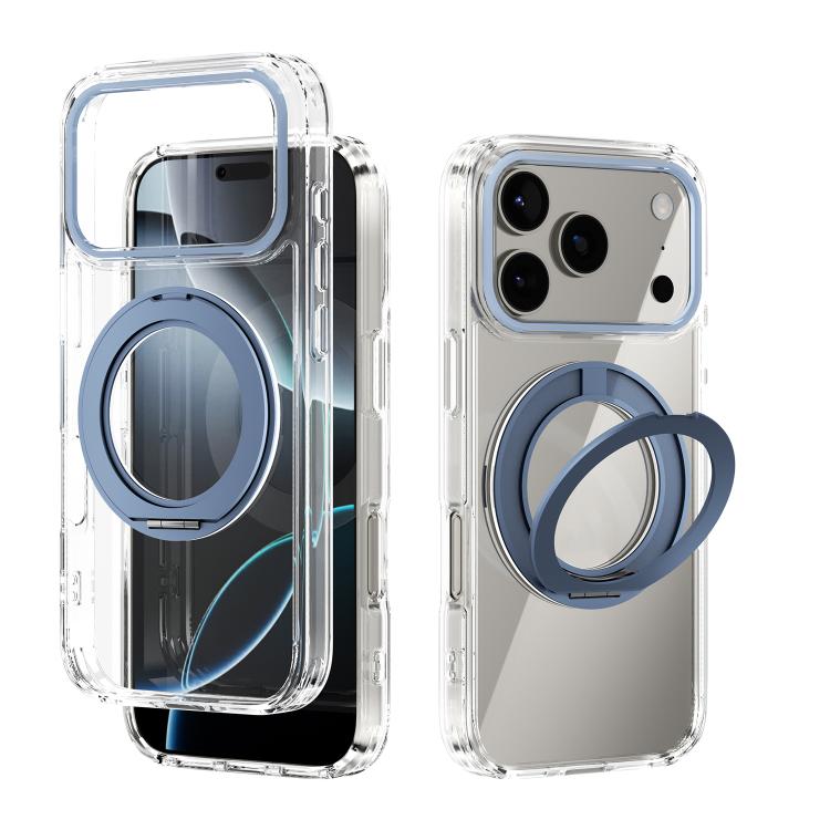 For iPhone 17 Pro ABEEL MagSafe Q-LUCK Pivot Bracket Transparent Phone Case(Light Blue)