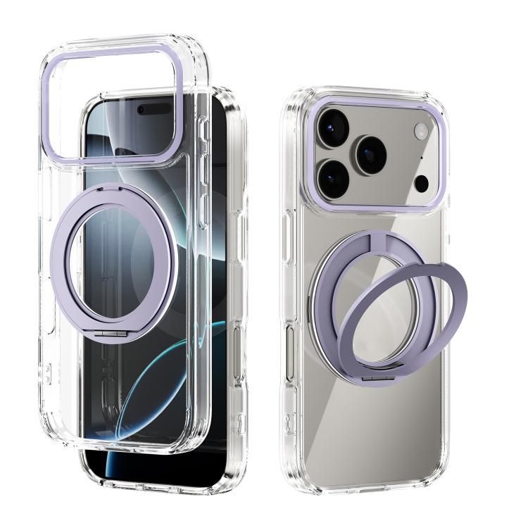 For iPhone 17 Pro ABEEL MagSafe Q-LUCK Pivot Bracket Transparent Phone Case(Light Purple)