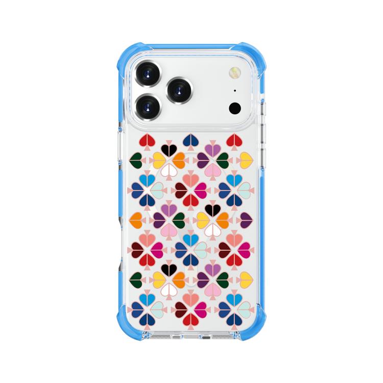 For iPhone 17 Pro Acrylic Four-Corner Shockproof Heart Pattern Magnetic Phone Case(Blue)