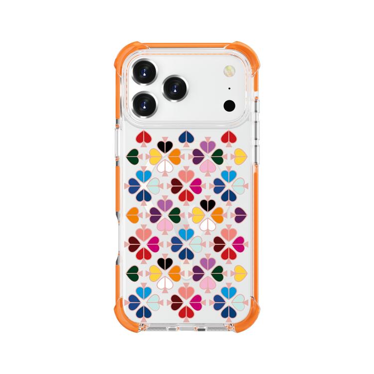 For iPhone 17 Pro Acrylic Four-Corner Shockproof Heart Pattern Magnetic Phone Case(Orange)