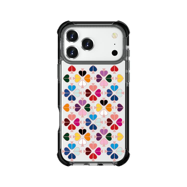 For iPhone 17 Pro Acrylic Four-Corner Shockproof Heart Pattern Phone Case(Black)