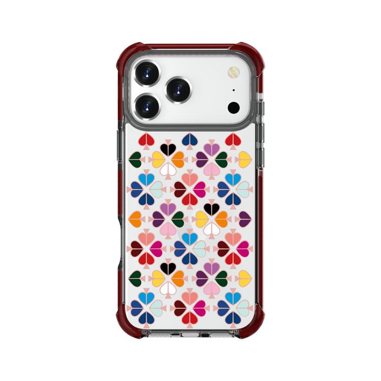 For iPhone 17 Pro Acrylic Four-Corner Shockproof Heart Pattern Phone Case(Brown)
