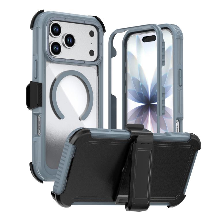 For iPhone 17 Pro Acrylic Full Coverage Magnetic Phone Case with Back Clip(Grey)