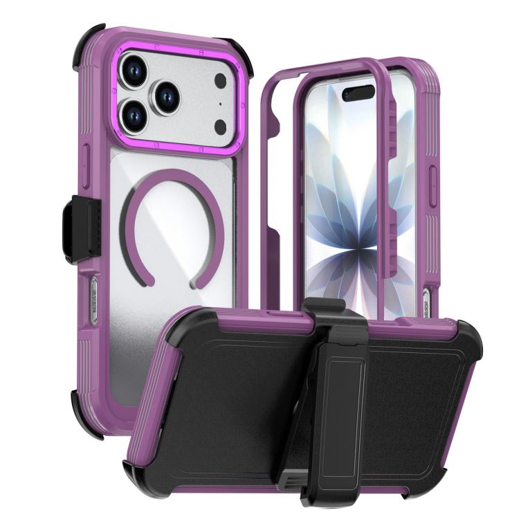 For iPhone 17 Pro Acrylic Full Coverage Magnetic Phone Case with Back Clip(Purple)
