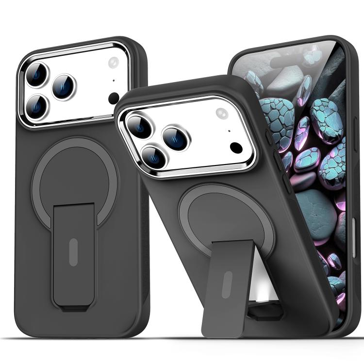 For iPhone 17 Pro Acrylic Hybrid TPU MagSafe Holder Phone Case(Black)