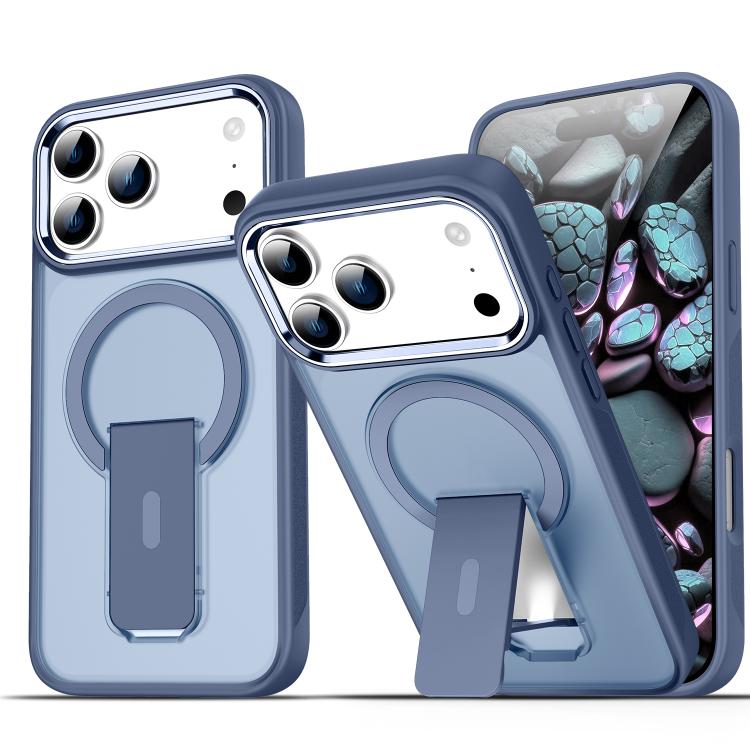 For iPhone 17 Pro Acrylic Hybrid TPU MagSafe Holder Phone Case(Dark Blue)