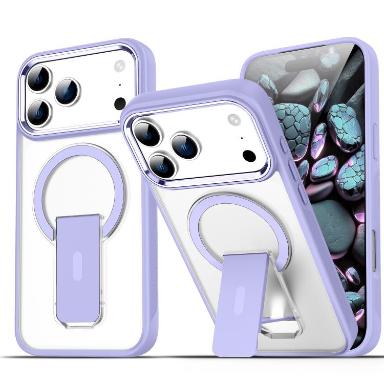 For iPhone 17 Pro Acrylic Hybrid TPU MagSafe Holder Phone Case(Lavender Purple)
