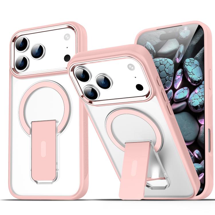 For iPhone 17 Pro Acrylic Hybrid TPU MagSafe Holder Phone Case(Pink)