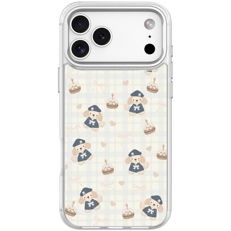 For iPhone 17 Pro Adorable Beret Puppy Pattern Magnetic Phone Case(Transparent White)