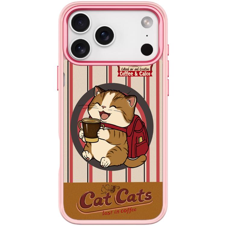 For iPhone 17 Pro Adorable Coffee Cat Pattern Magnetic Phone Case(Pink)