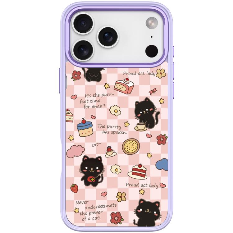 For iPhone 17 Pro Adorable Dessert Cat Pattern Magnetic Phone Case(Light Purple)