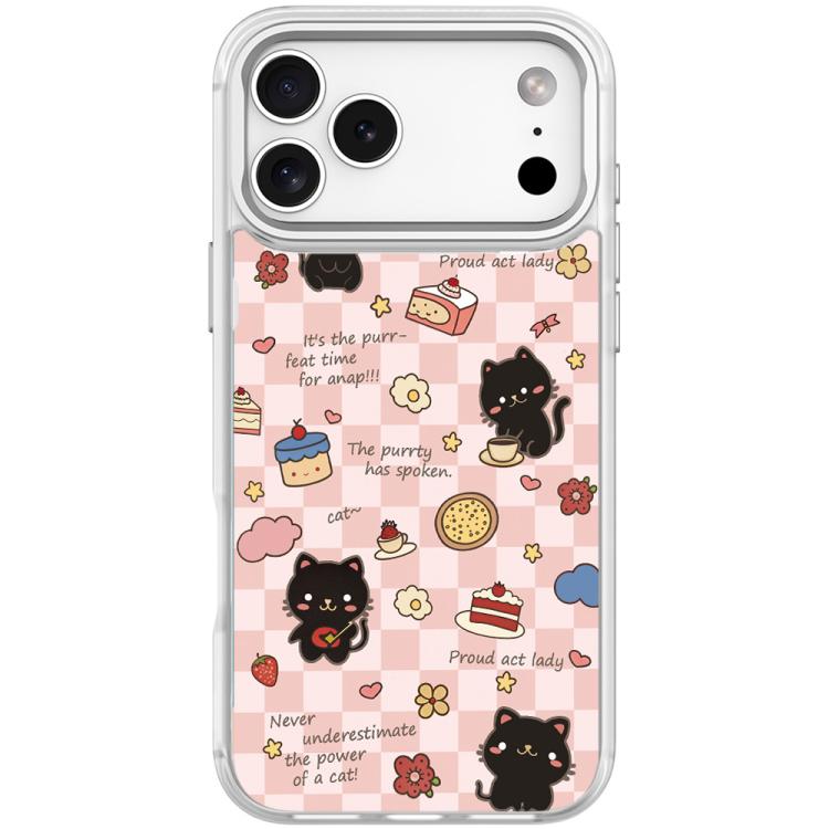For iPhone 17 Pro Adorable Dessert Cat Pattern Magnetic Phone Case(Transparent White)