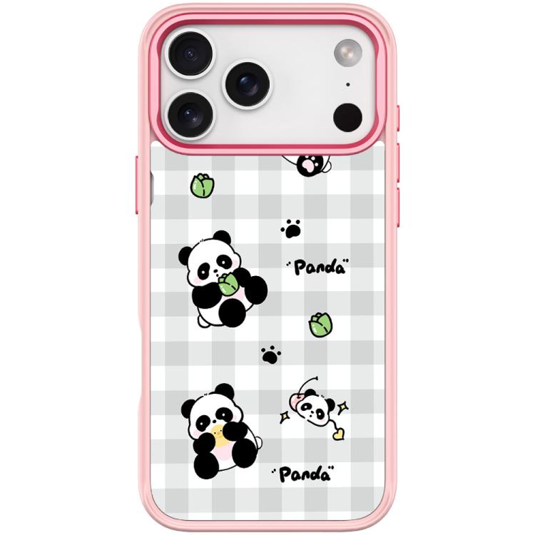 For iPhone 17 Pro Adorable Grid Panda Pattern Magnetic Phone Case(Pink)