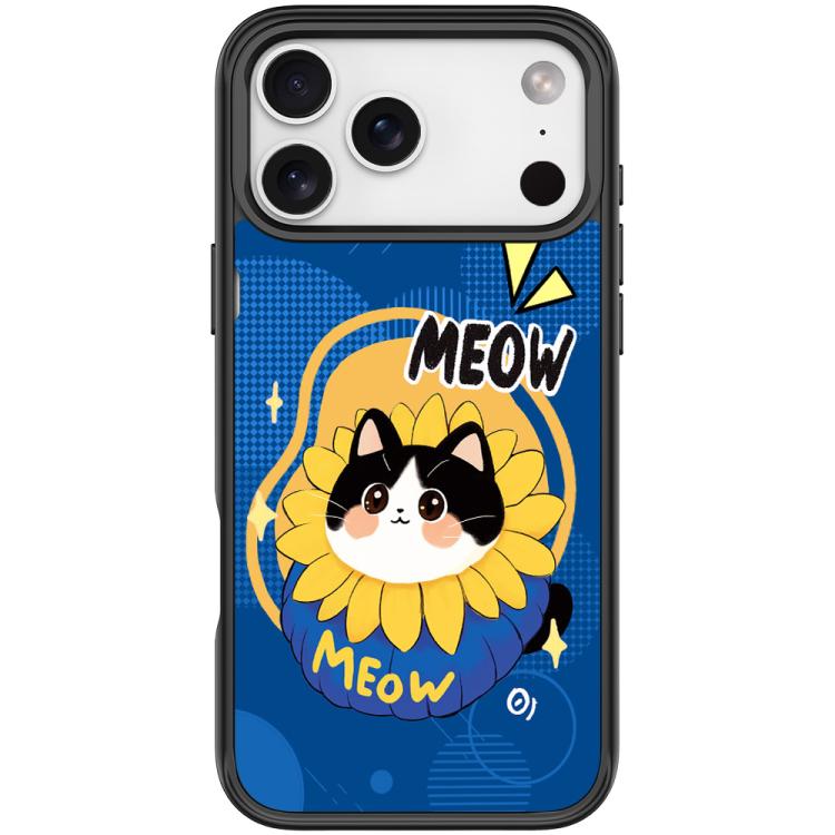 For iPhone 17 Pro Adorable Little Blue Cat Pattern Magnetic Phone Case(Black)