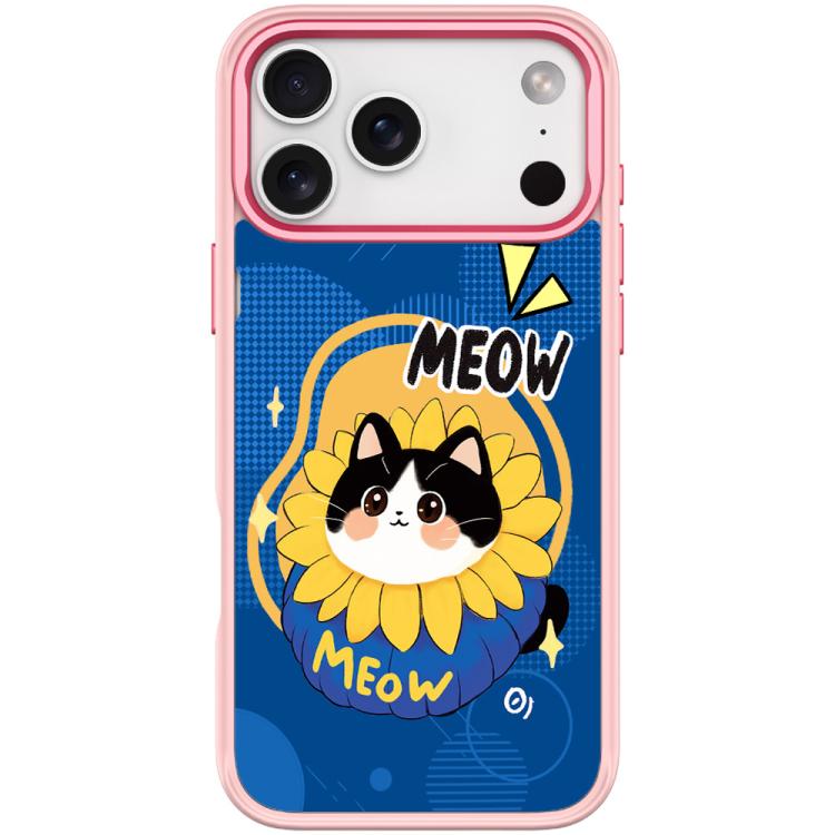 For iPhone 17 Pro Adorable Little Blue Cat Pattern Magnetic Phone Case(Pink)
