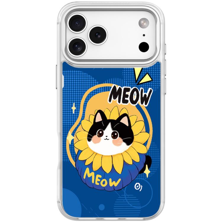 For iPhone 17 Pro Adorable Little Blue Cat Pattern Magnetic Phone Case(Transparent White)