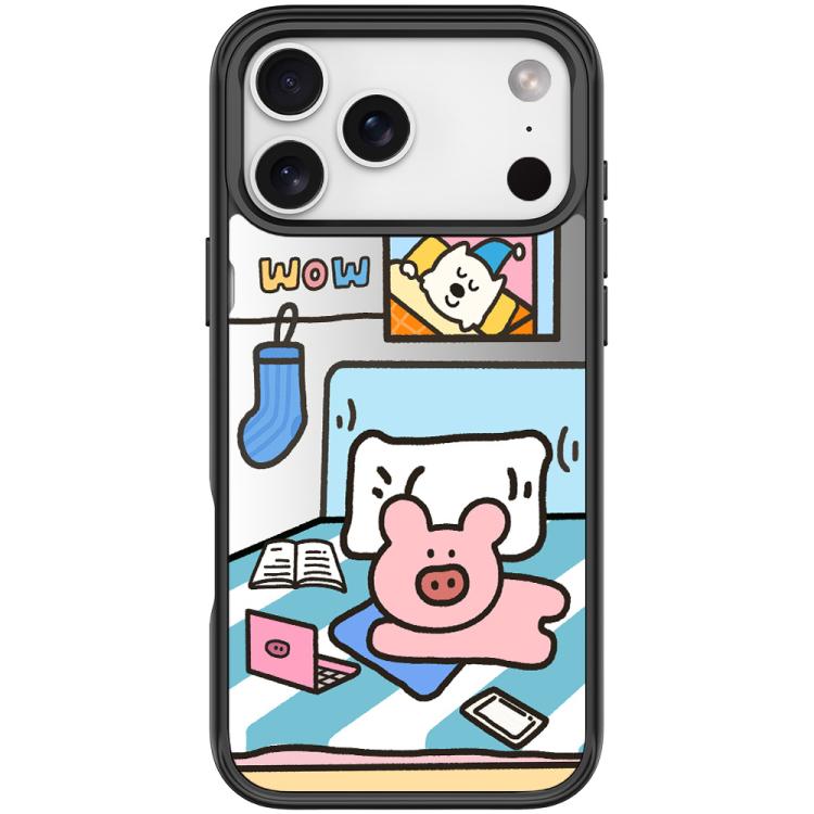 For iPhone 17 Pro Adorable Little Pig Pattern Magnetic Phone Case(Black)
