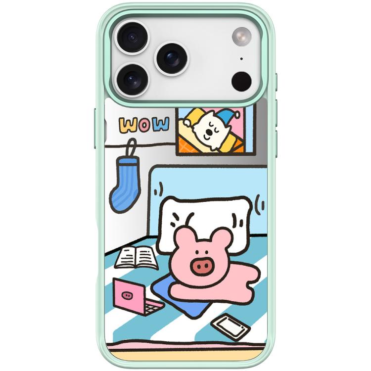 For iPhone 17 Pro Adorable Little Pig Pattern Magnetic Phone Case(Light Green)