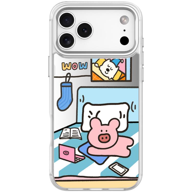 For iPhone 17 Pro Adorable Little Pig Pattern Magnetic Phone Case(Transparent White)