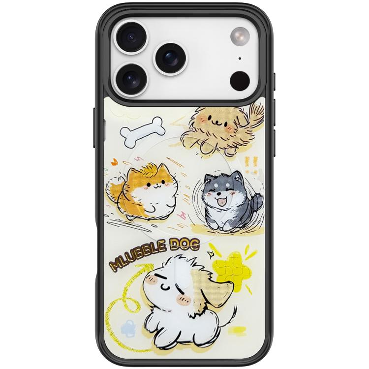 For iPhone 17 Pro Adorable Whirlwind Dog Pattern Magnetic Phone Case(Black)