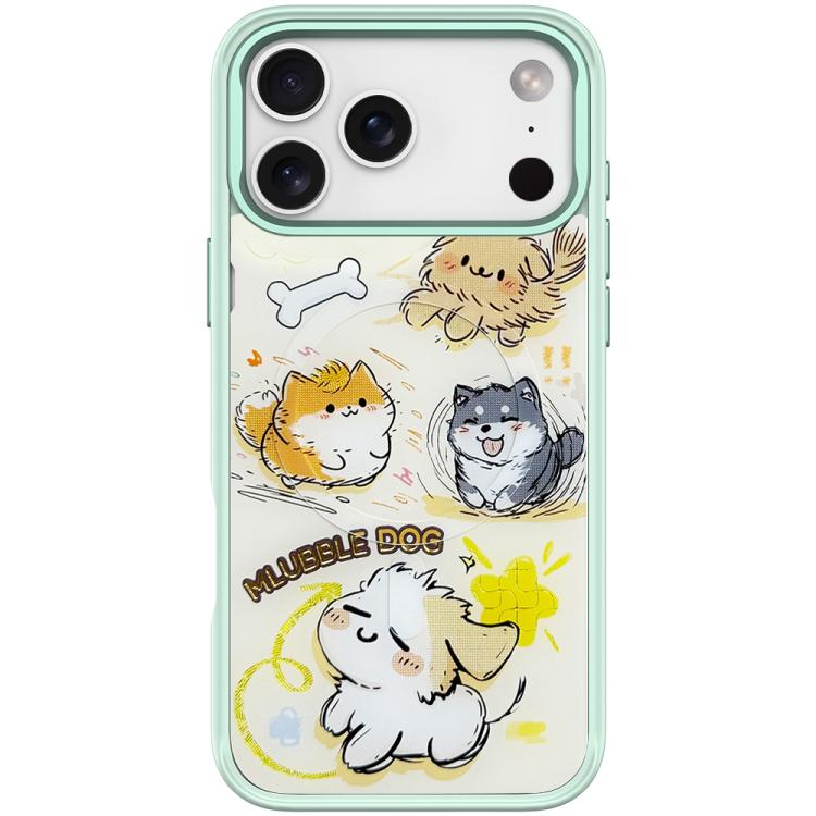 For iPhone 17 Pro Adorable Whirlwind Dog Pattern Magnetic Phone Case(Light Green)