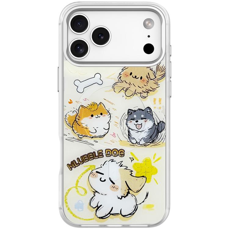 For iPhone 17 Pro Adorable Whirlwind Dog Pattern Magnetic Phone Case(Transparent White)