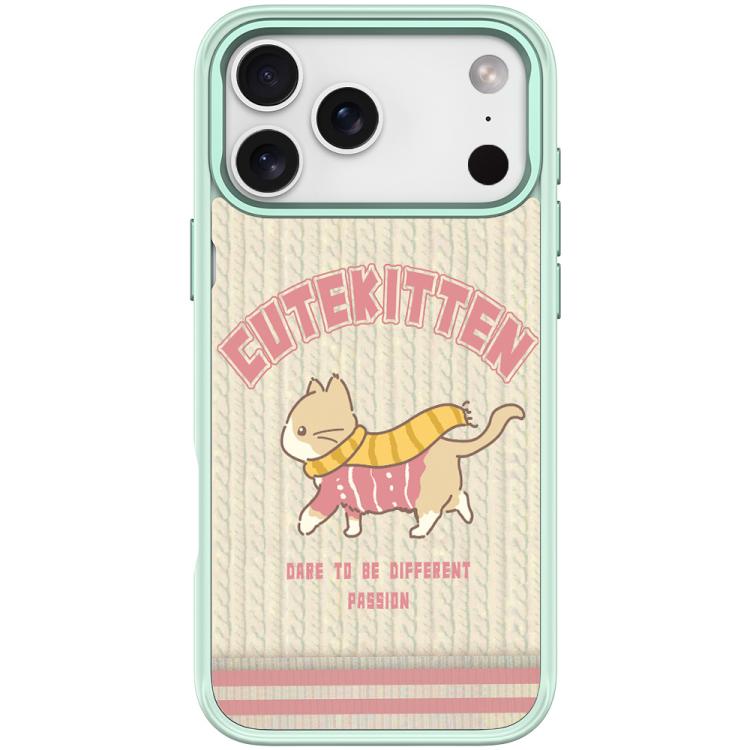 For iPhone 17 Pro Adorable Woolen Cat Pattern Magnetic Phone Case(Light Green)