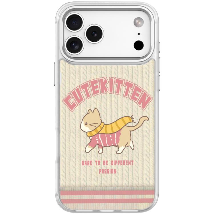 For iPhone 17 Pro Adorable Woolen Cat Pattern Magnetic Phone Case(Transparent White)