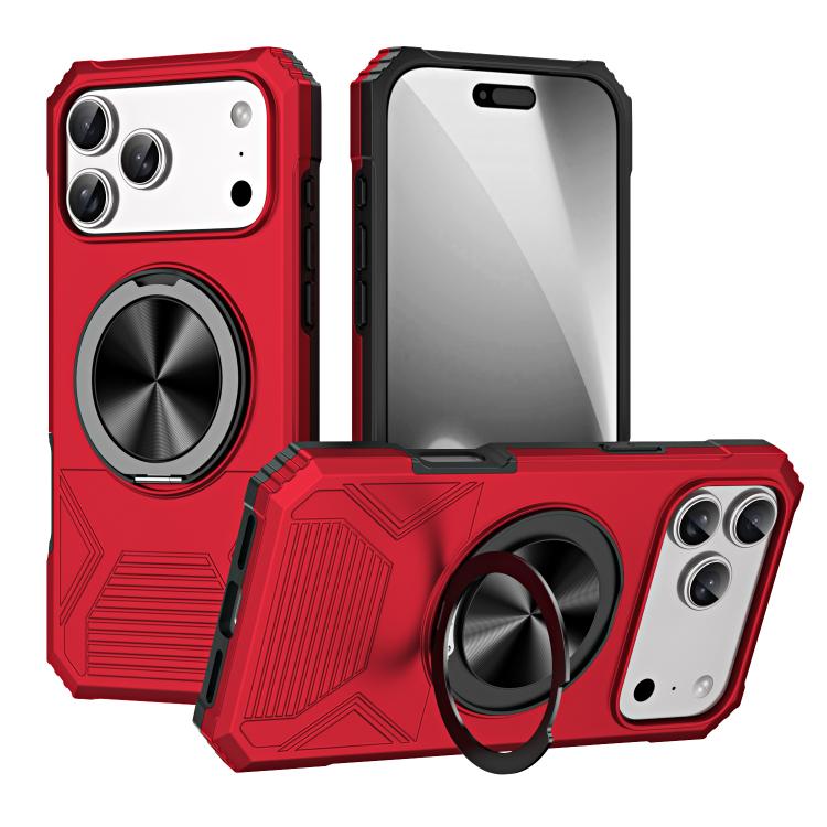 For iPhone 17 Pro Alloy Rotating Holder MagSafe Shockproof Phone Case(Red)