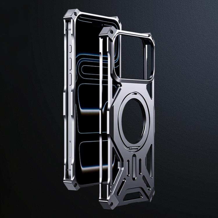 For iPhone 17 Pro Aluminum Alloy Borderless MagSafe Rotating Holder Phone Case(Silver)