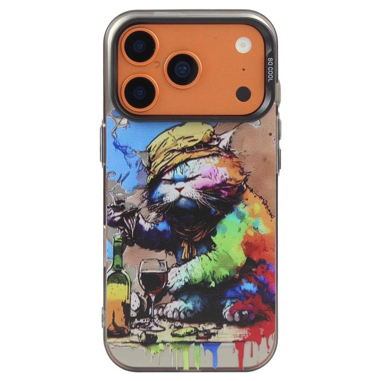 For iPhone 17 Pro Animal Pattern Oil Painting Series PC + TPU Phone Case(Drinking Cat)