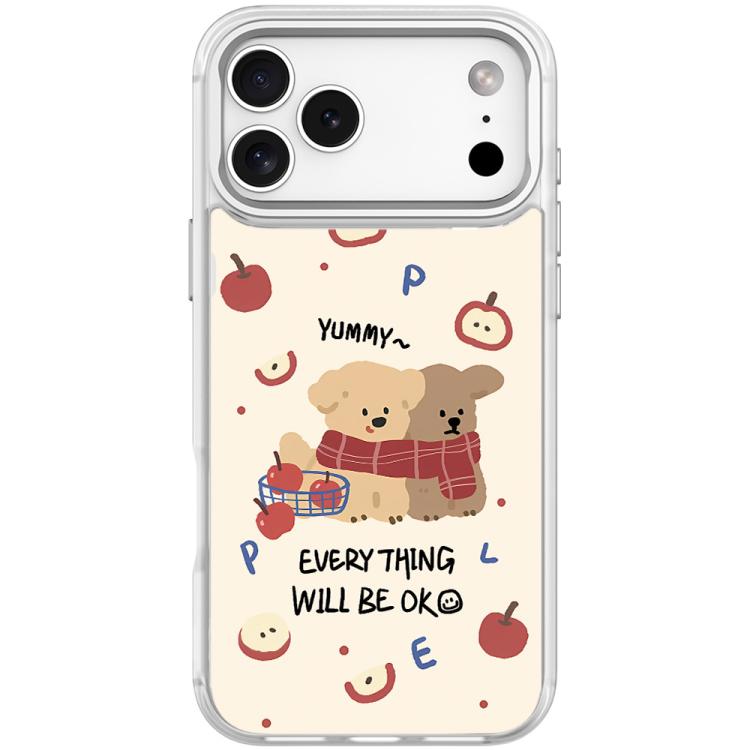 For iPhone 17 Pro Apple Dog Pattern Magnetic Phone Case(Transparent White)