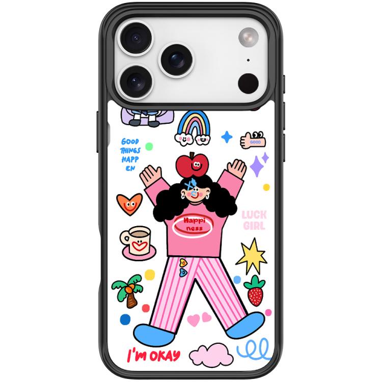 For iPhone 17 Pro Apple Little Girl Pattern Magnetic Phone Case(Black)