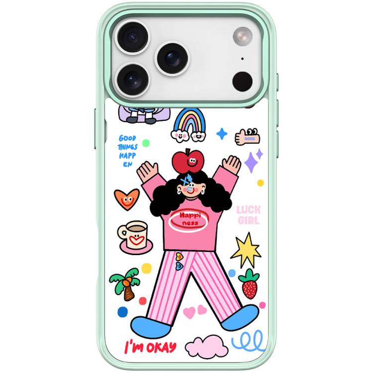 For iPhone 17 Pro Apple Little Girl Pattern Magnetic Phone Case(Light Green)