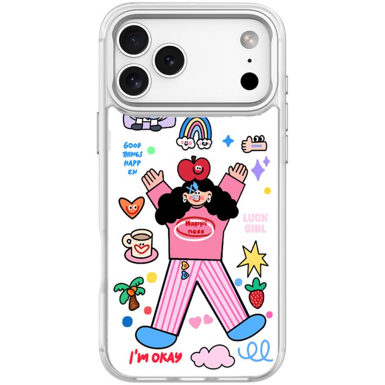 For iPhone 17 Pro Apple Little Girl Pattern Magnetic Phone Case(Transparent White)