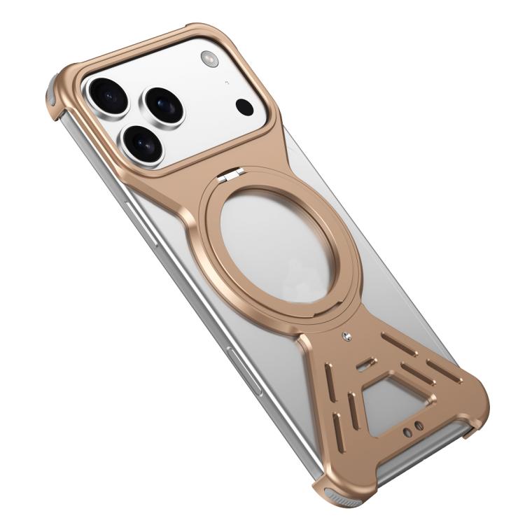 For iPhone 17 Pro Armor 360 Holder Frameless Alloy MagSafe Phone Case(Desert Gold)